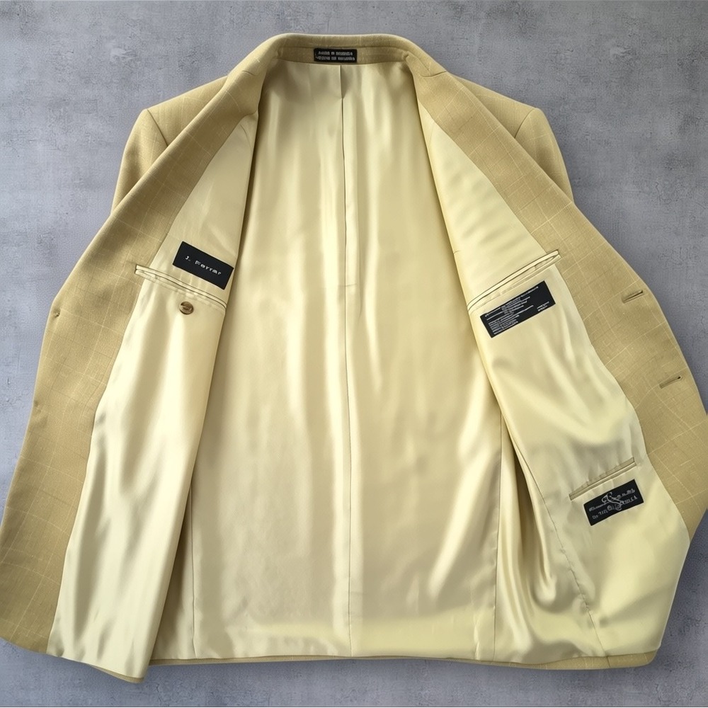 J Ferrar 42S Tan Windowpane Blazer Wool Linen Silk Italian Fabric Sport Coat - Picture 6 of 16